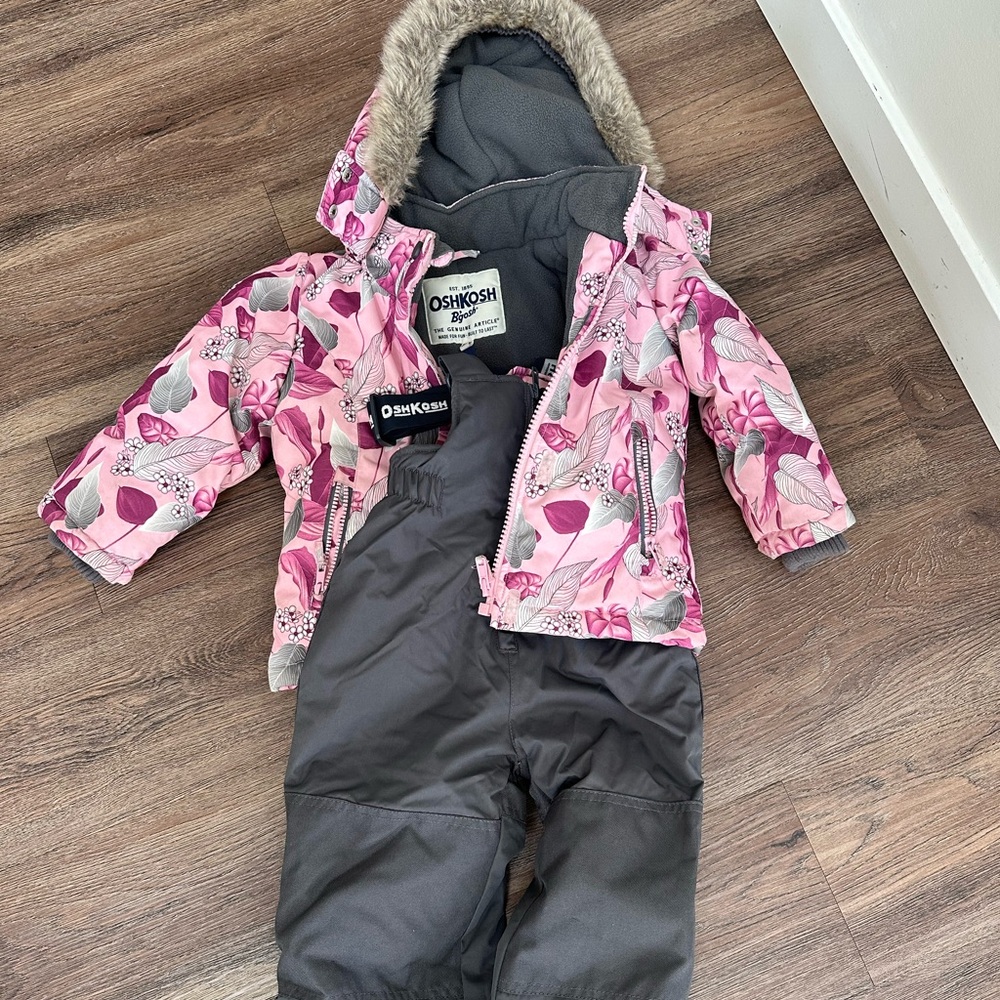 OshKosh B'gosh Pink Floral Snowsuit with Gray Straps